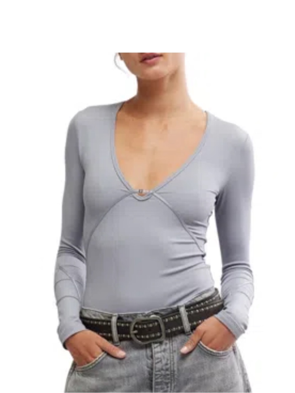 Free people intimately 🩶 Light Gray Ribbed Long Sleeve Bodysuit